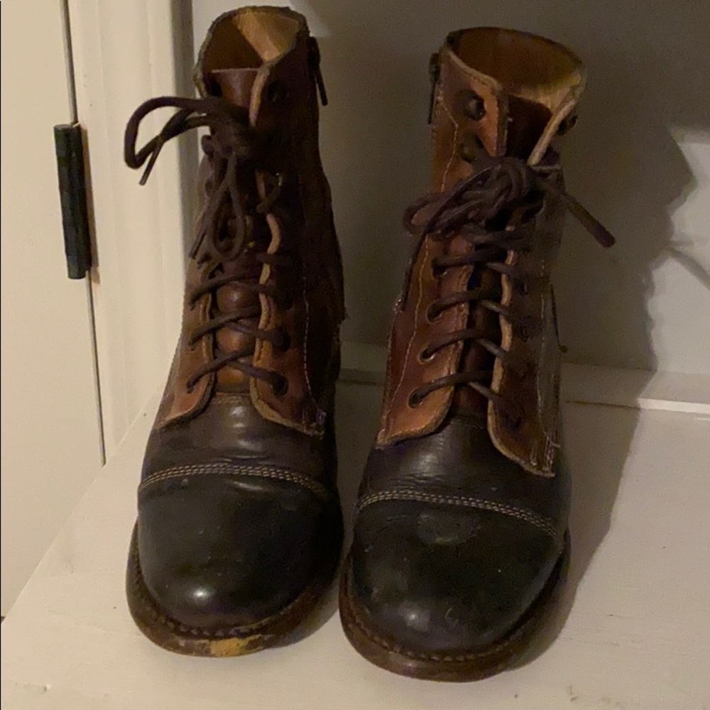 Bed Stu lace up two tone booties